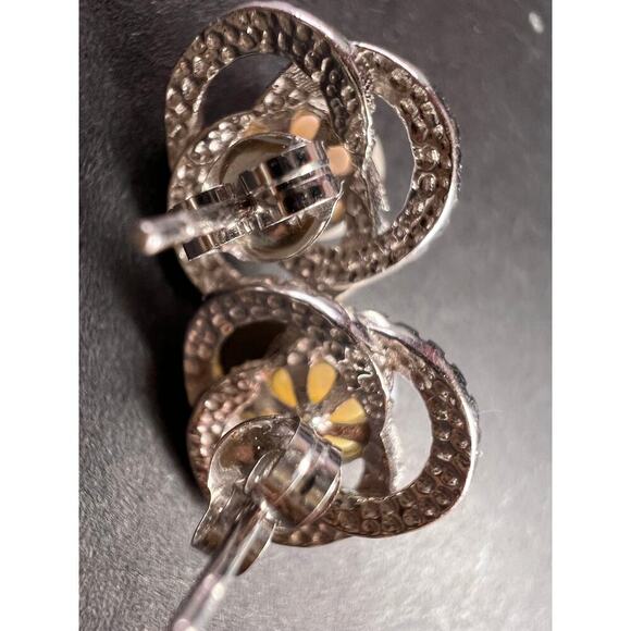 Cultured pearl swirl stud earrings in sterling silver with cz accents - Picture 10 of 14